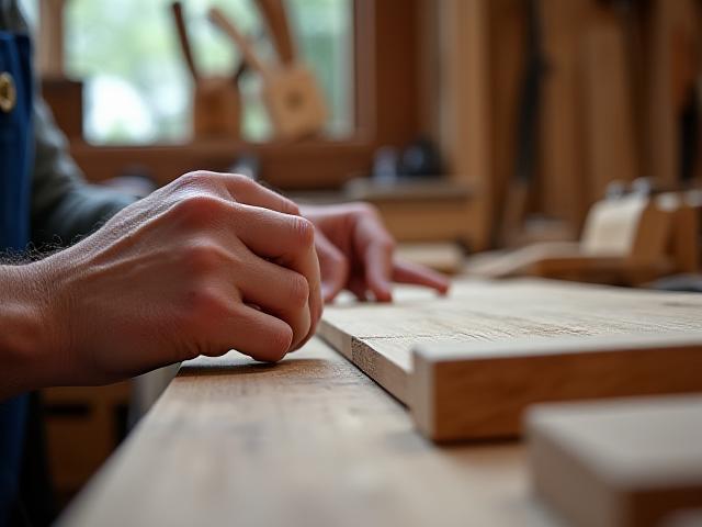 Bespoke møbeldesign, detalj av håndlaget treverk med verktøy